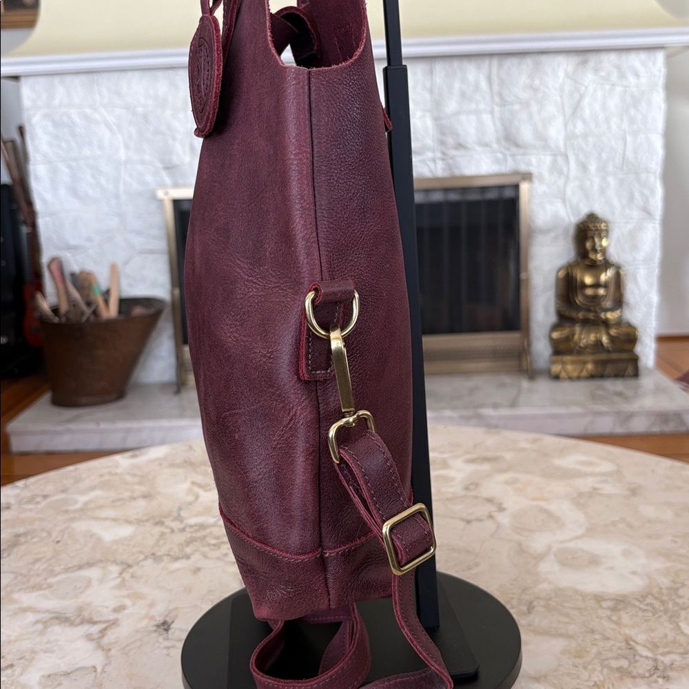 Roots Soft Leather Tote | Burgundy | Dual Handles + Crossbody Strap - Picture 8 of 16
